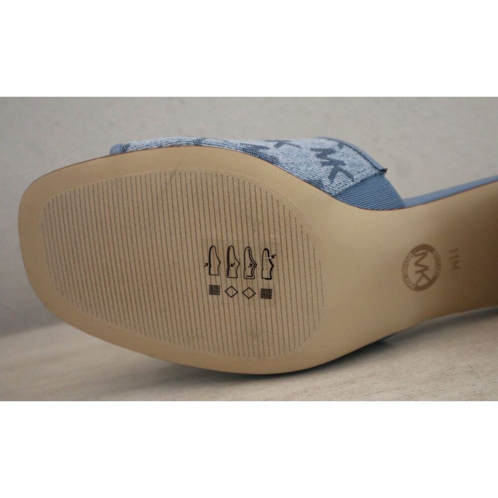 Michael Kors PV24K Women Sz 11M Blue Denim Logo Print Heeled Slides Sandals - Picture 9 of 10